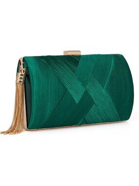 〽️Women's Green Gold Wedding Evening Tassel Formal Clutch Purse Crossbody Bags